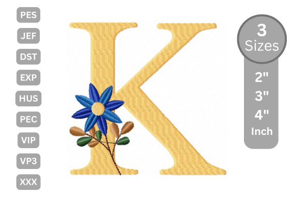 Botanical Flower Letter - K: A Festive Embroidery Design