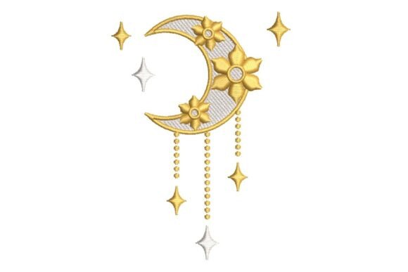 Celestial Moon Charm: A Dreamy Embroidery Design