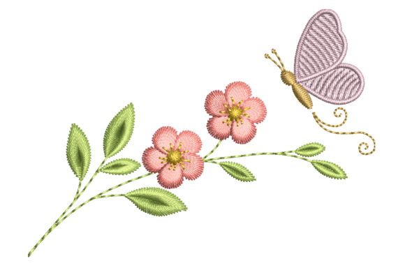 Elegant Delicate Floral Branch with Butterfly