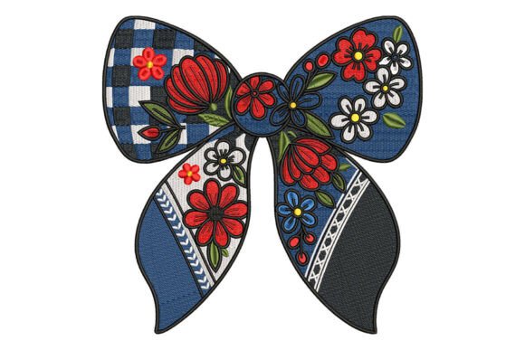 Elegant Floral Folk Bow Embroidery Design