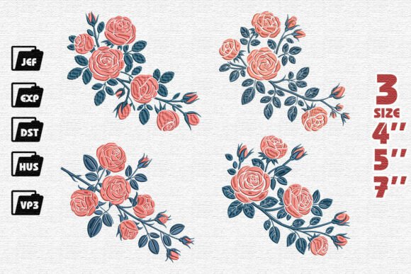 Elegant Rose Bouquet for Seasonal Embroidery