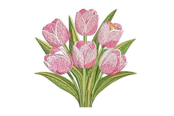 Pink Tulip Bouquet: A Springtime Embroidery Delight