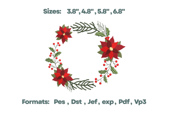 Poinsettia Christmas Wreath Embroidery Design