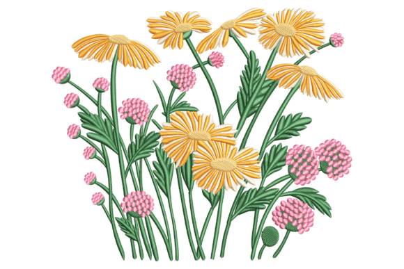 Spring Meadow Bloom: A Vibrant Floral Embroidery Design