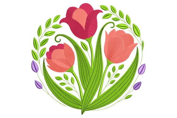 Vibrant Tulips: A Charming Embroidery Design